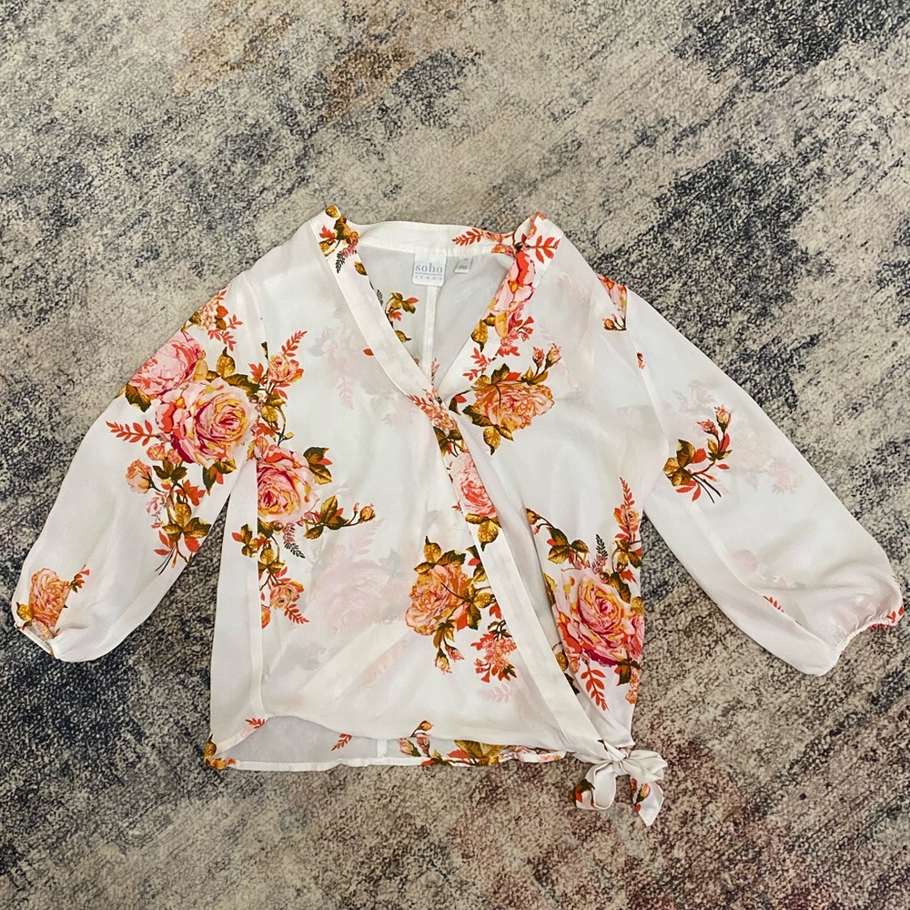 Soho Floral Wrap Blouse - Pink and Orange